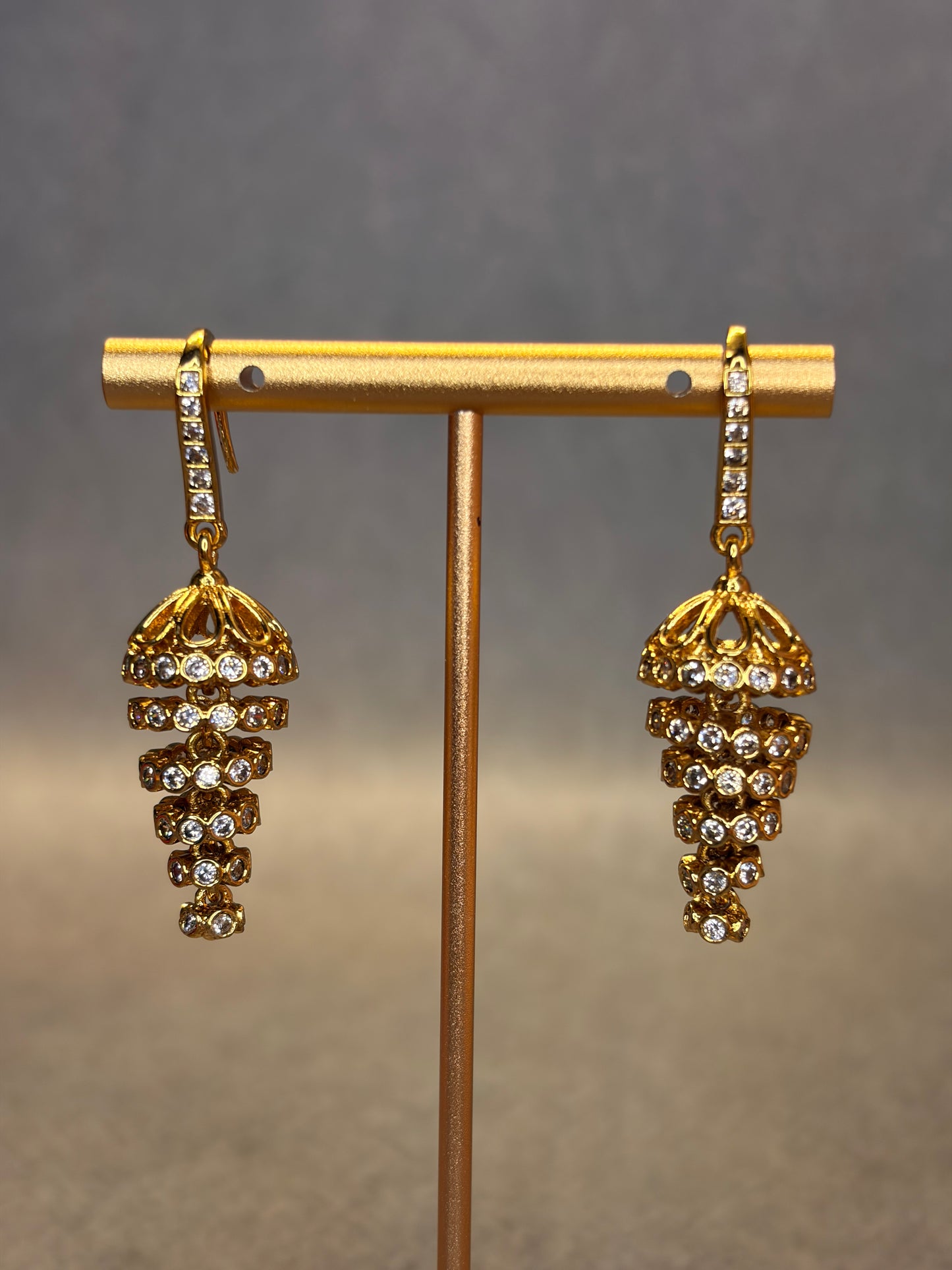 AD Stone Hook Spiral Temple Jhumka Earrings MJ190