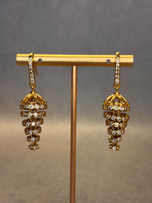AD Stone Hook Spiral Temple Jhumka Earrings MJ190