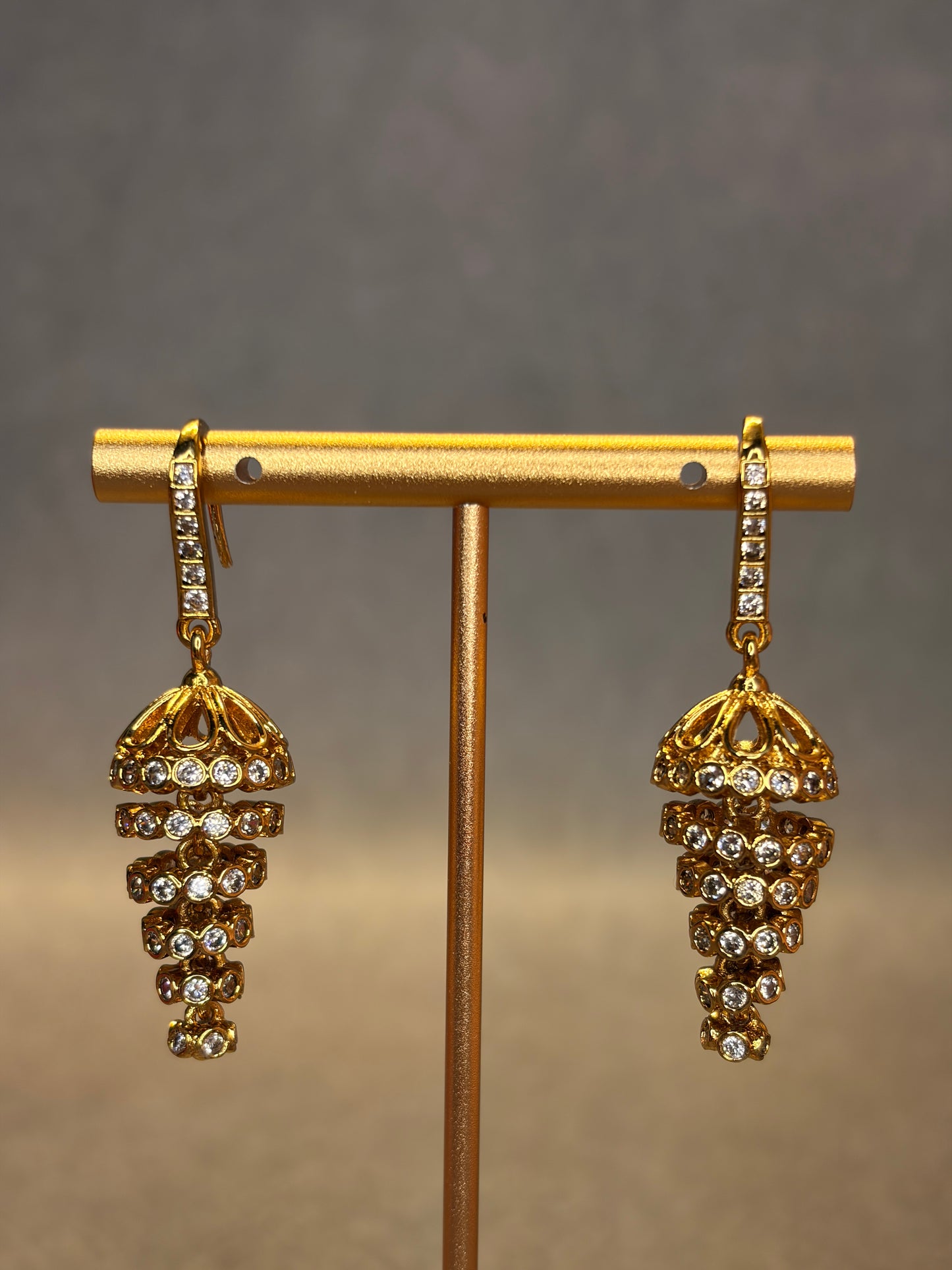 AD Stone Hook Spiral Temple Jhumka Earrings MJ190