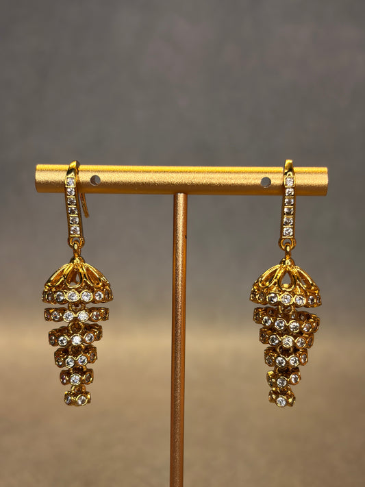 AD Stone Hook Spiral Temple Jhumka Earrings MJ190