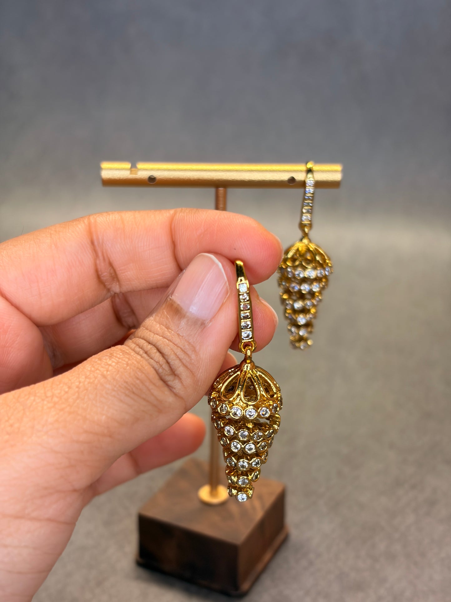 AD Stone Hook Spiral Temple Jhumka Earrings MJ190