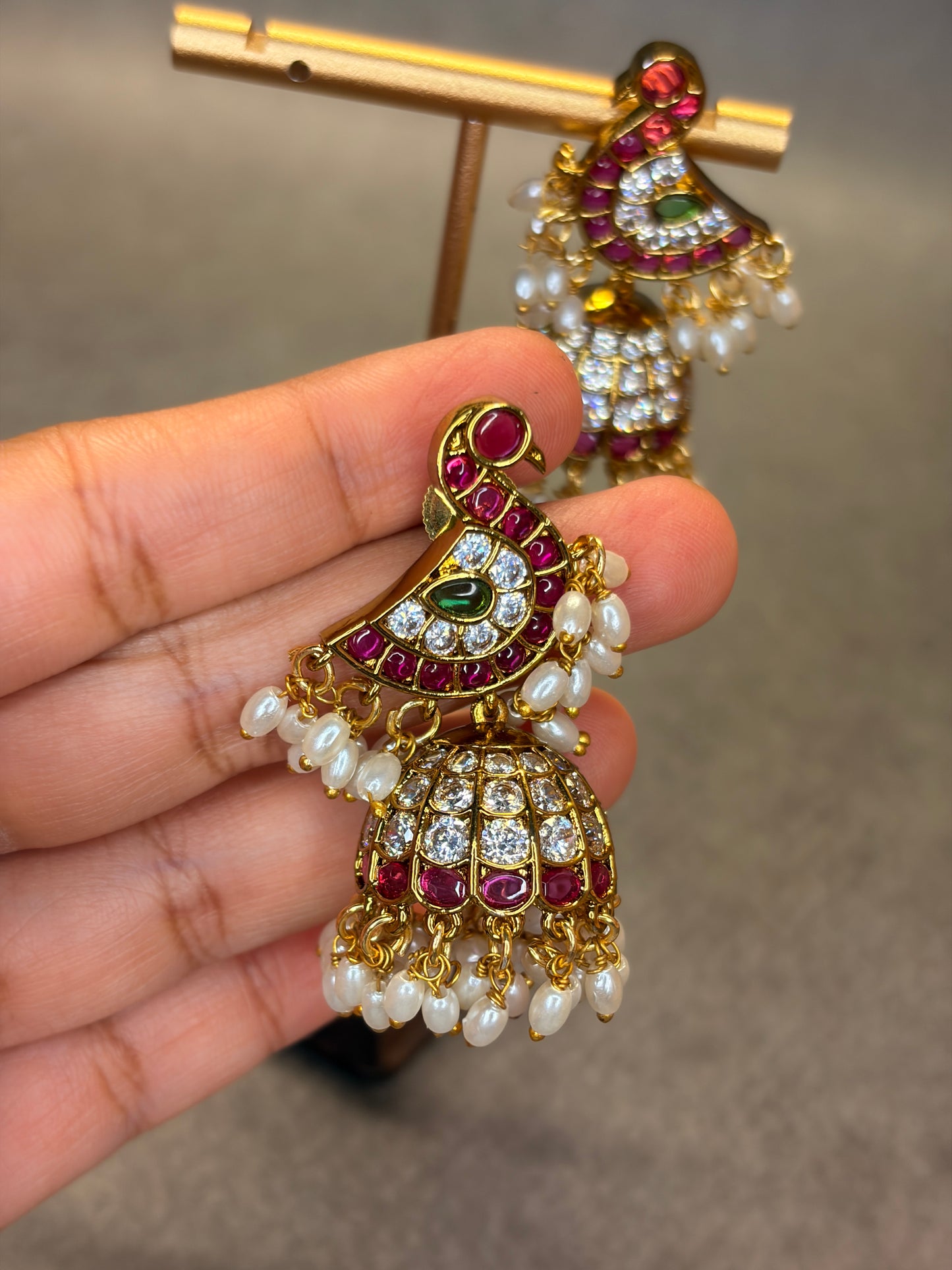 Jadau Kundan Peacock Jhumka Earrings with Pearl Danglers MJ91