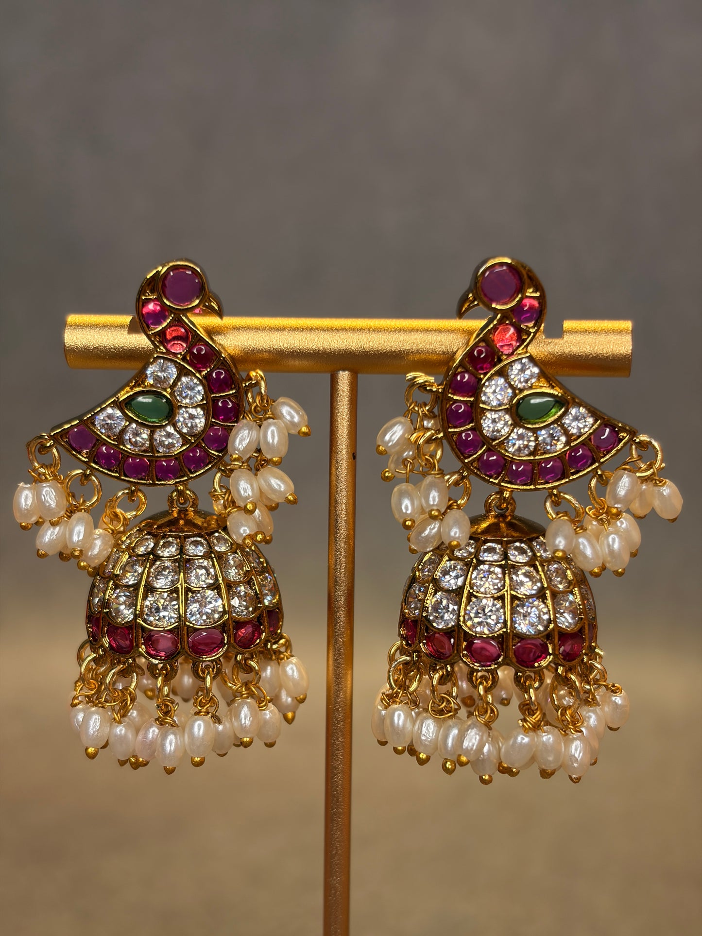 Jadau Kundan Peacock Jhumka Earrings with Pearl Danglers MJ91