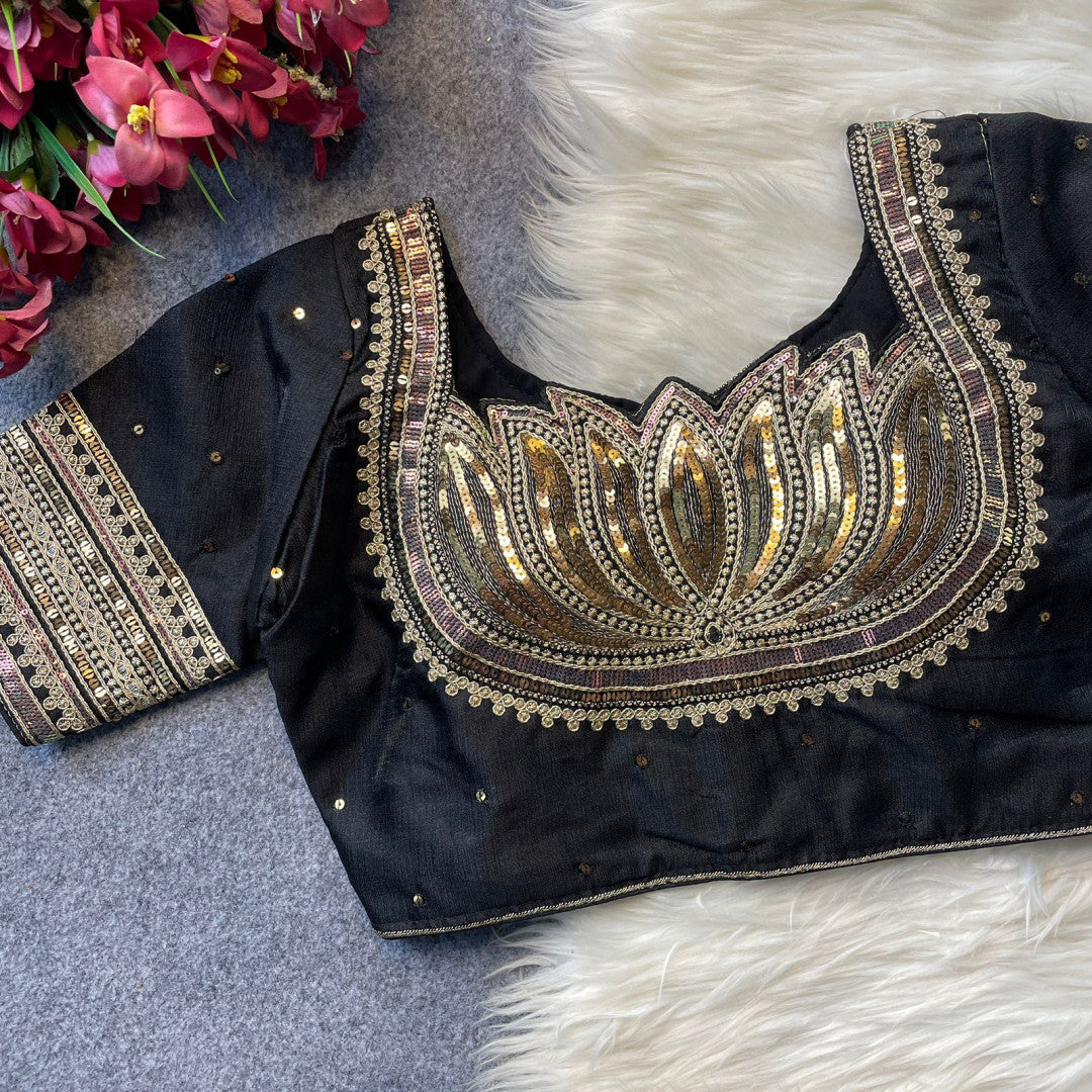 Plus Size Milan Silk Lotus Design Embroidered Blouse MJ177