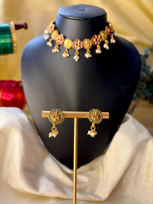 Antique Lakshmi Floral Choker Necklace MJ102