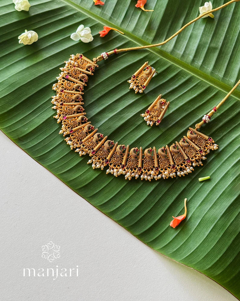 Antique Gold Peacock Temple Necklace MJ113