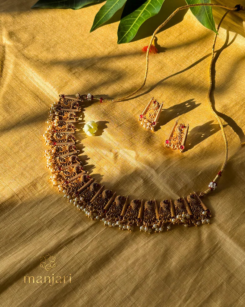 Antique Gold Peacock Temple Necklace MJ113