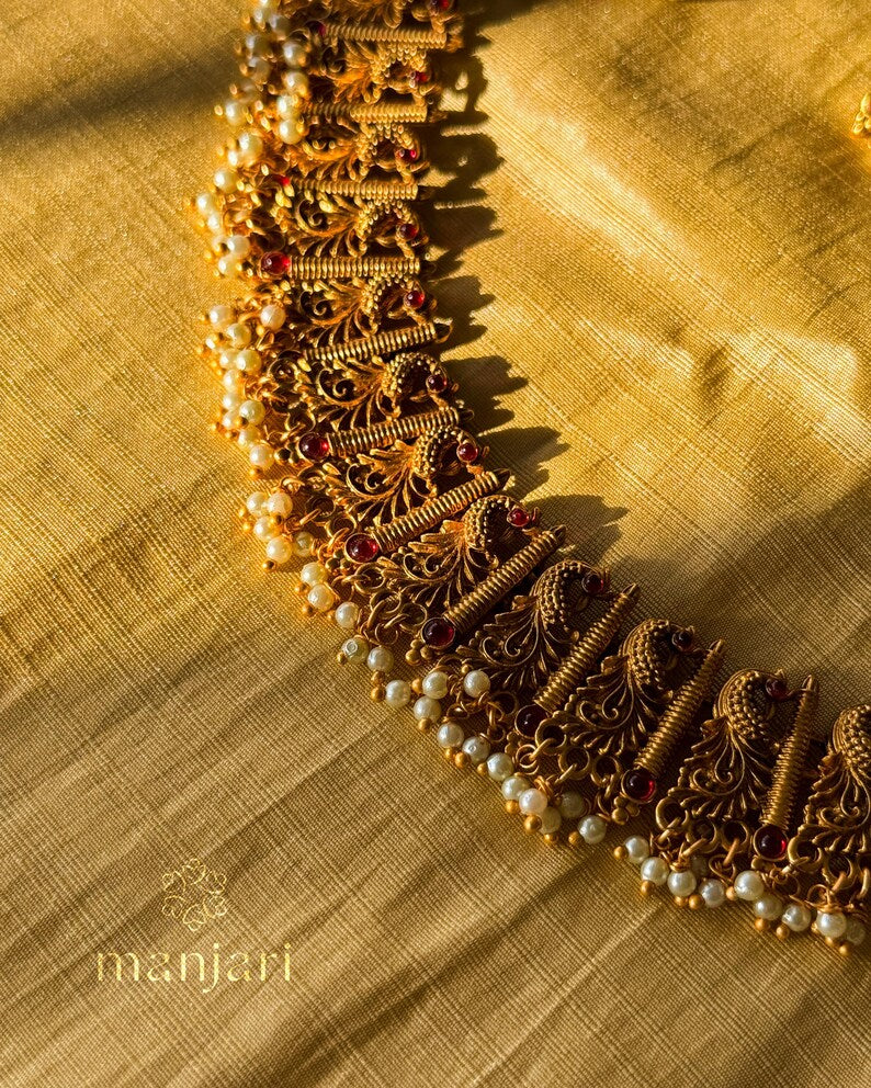 Antique Gold Peacock Temple Necklace MJ113