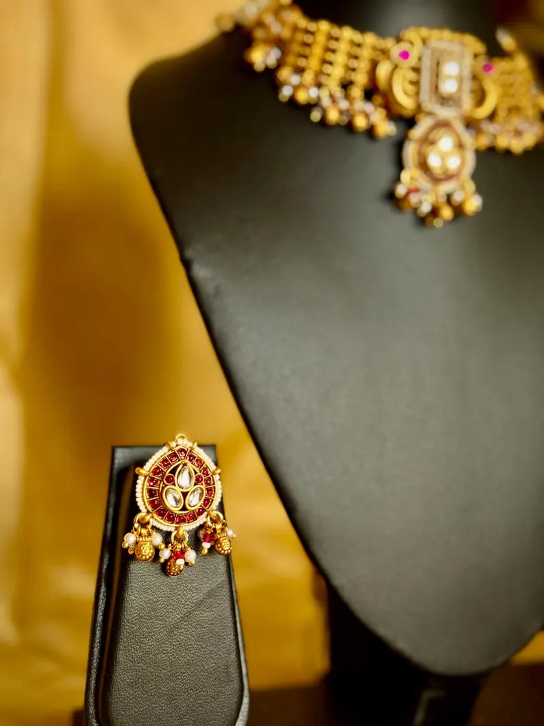 Kundan Ruby Pearl Statement Choker MJ201