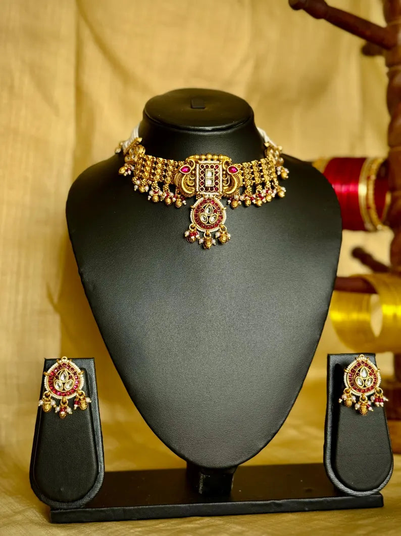 Kundan Ruby Pearl Statement Choker MJ201