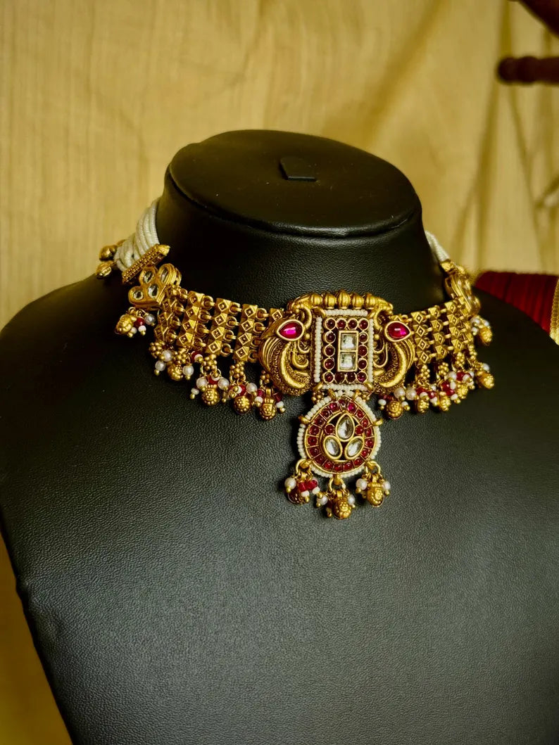 Kundan Ruby Pearl Statement Choker MJ201