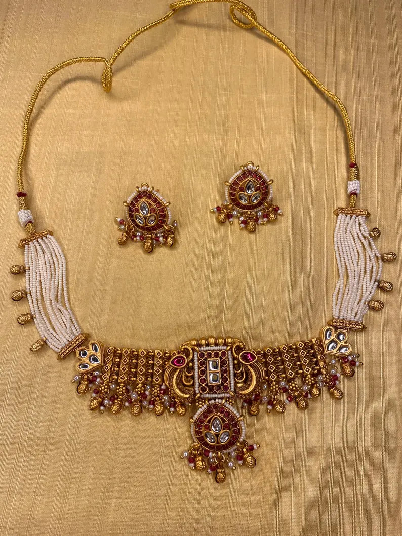 Kundan Ruby Pearl Statement Choker MJ201