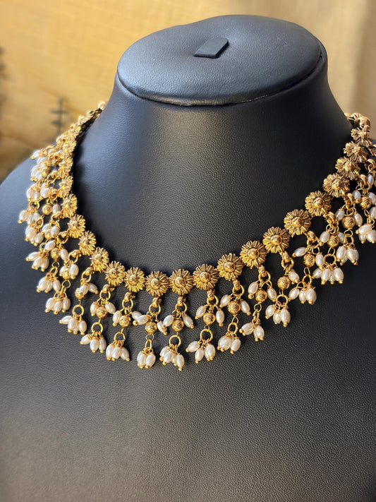 Floral Pearl Temple Choker Set MJ111