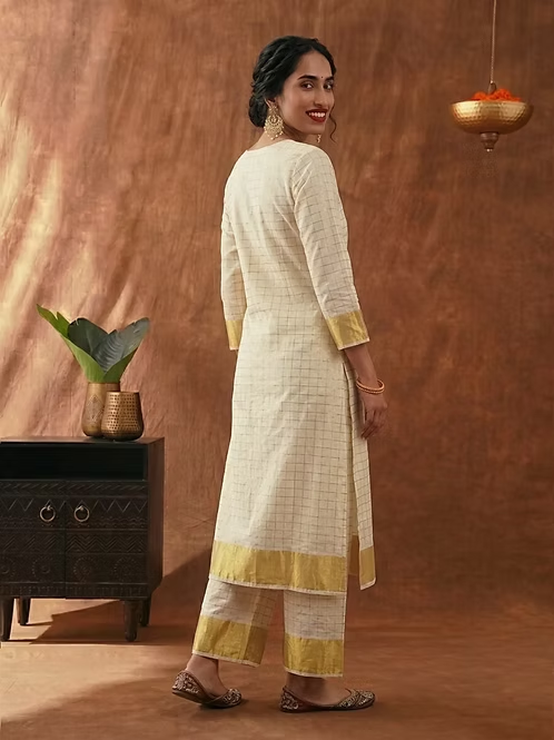 Designer Cotton Kasavu Kurti Set MJ149