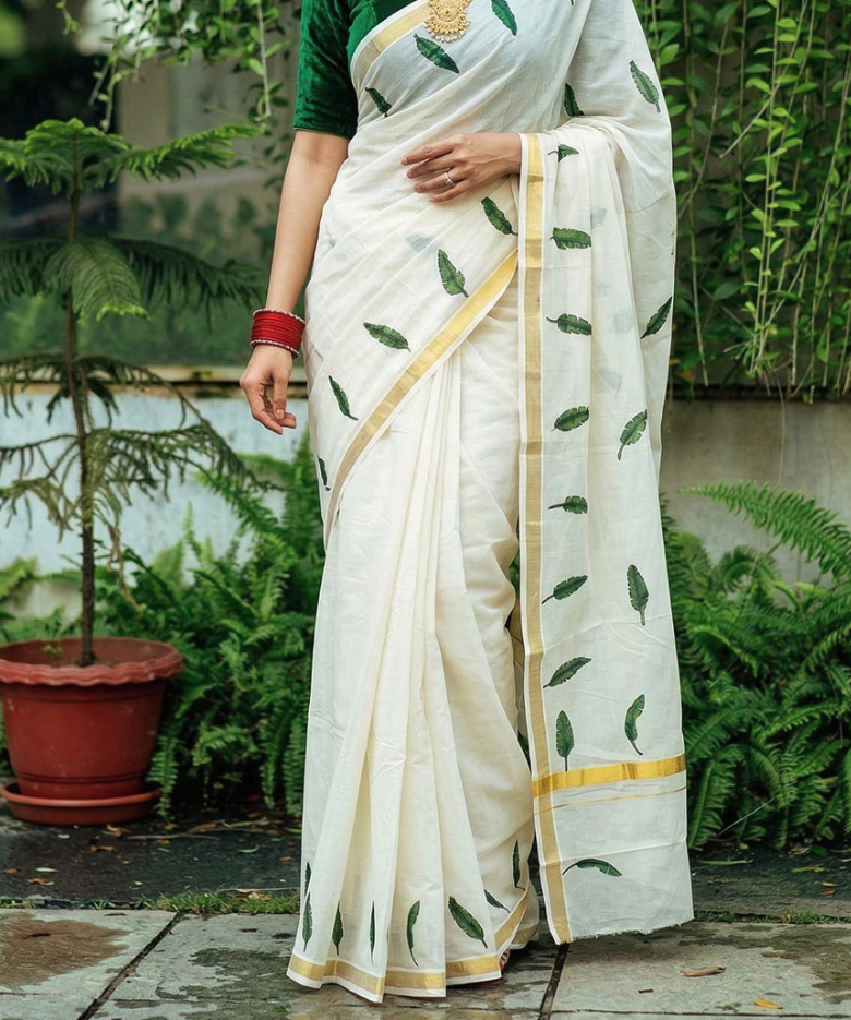 Banana Leaf Designer Kasavu Cotton Saree MJ143