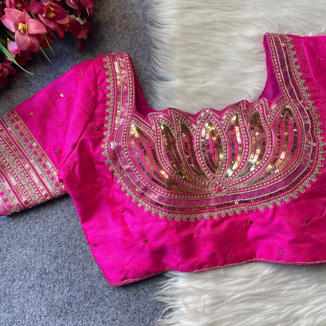 Plus Size Milan Silk Lotus Design Embroidered Blouse MJ177